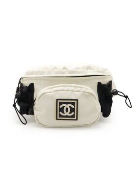 Chanel Sport Line Waist Pouch Bag Body Logo Nylon White